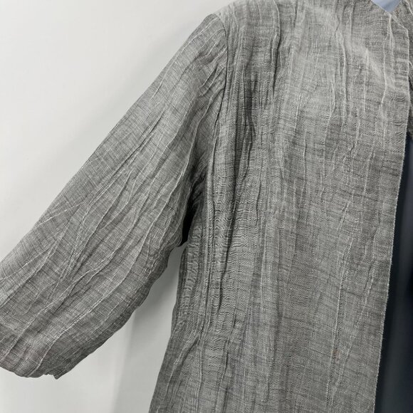 Eileen Fisher L Minimalist Crinkle Jacket 3/4 Sleeve Mandarin Collar Linen Blend - Picture 12 of 14
